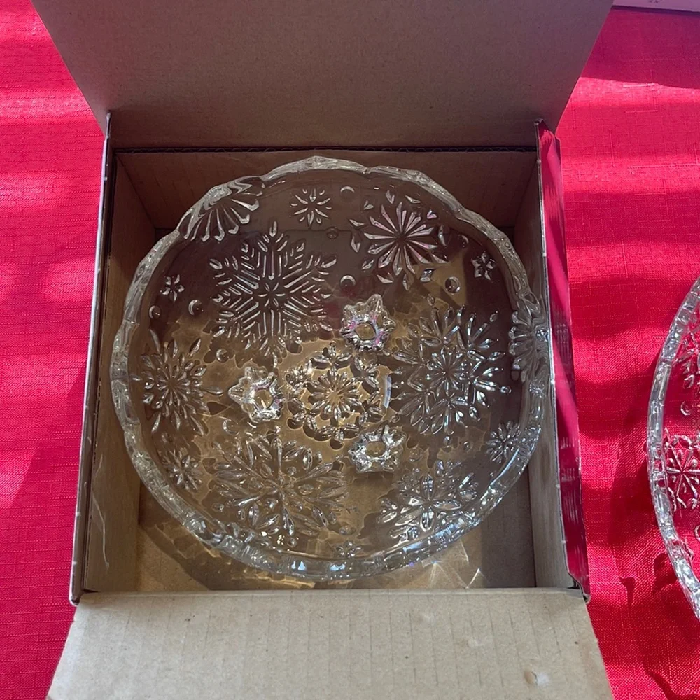 Vintage Mikasa Pair Crystal Snowflake Footed Bowl & Sweet Dish NWT NIB NOS ❄️
